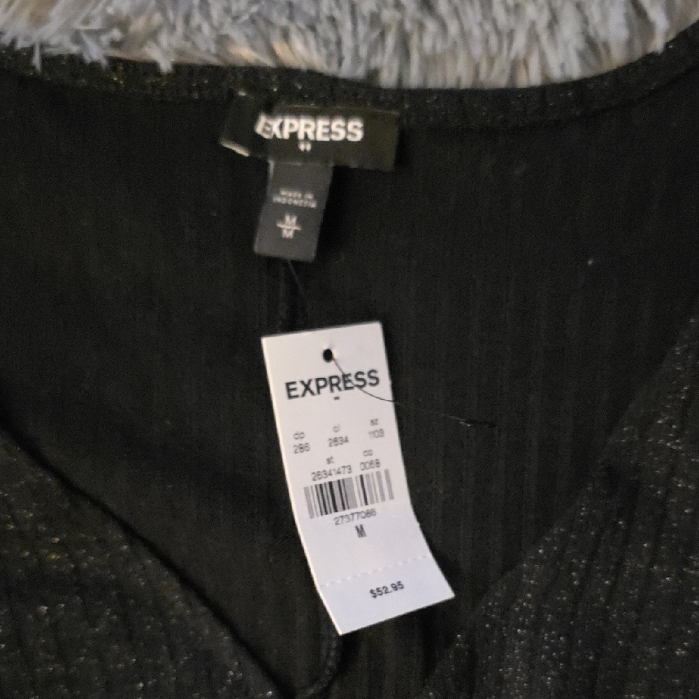 Express Black Ribbed V-Neck Top - Picture 2 of 4